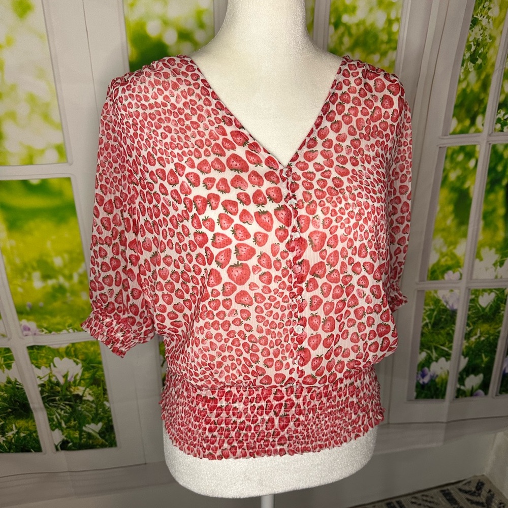 JOIE Women's Strawberry Patterned Top